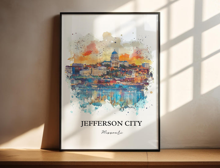 Jefferson City MO Wall Art, Missouri Print, Missouri Watercolor Art, Jefferson City Gift, Travel Print, Travel Poster, Housewarming Gift