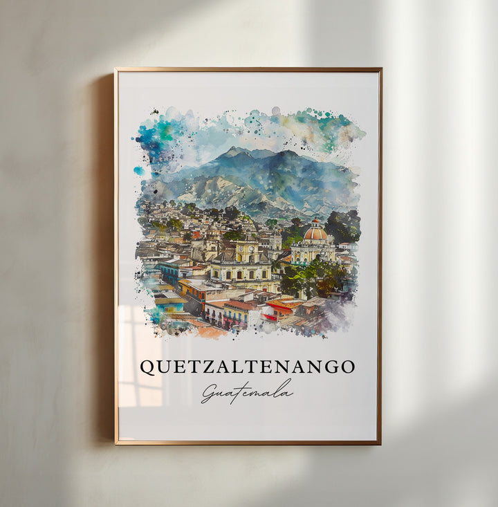 Quetzaltenango Wall Art, Xela Print, Guatemala Watercolor, Quetzaltenango Guatemala Gift,