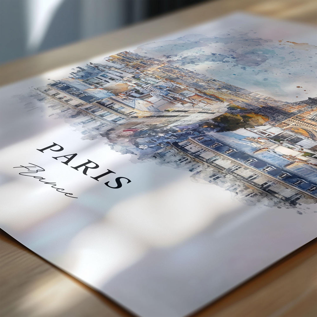 Paris Skyline Wall Art, Paris France Print, Paris Watercolor Art, Paris France Gift, Travel Print, Travel Poster, Housewarming Gift