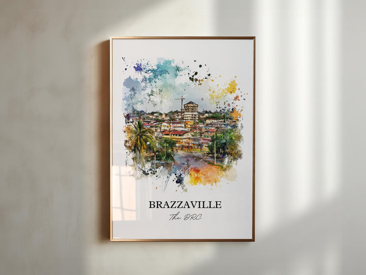 Brazzaville Wall Art, Brazzaville Print, DRC Watercolor Art, Brazzaville DRC Gift, Travel Print, Travel Poster, Housewarming Gift