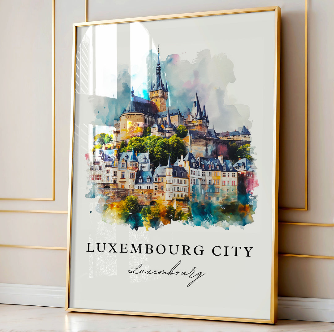 Luxembourg City watercolor travel art - Luxembourg, Luxembourg City print, Wedding gift, Birthday present, Custom Text, Perfect Gift