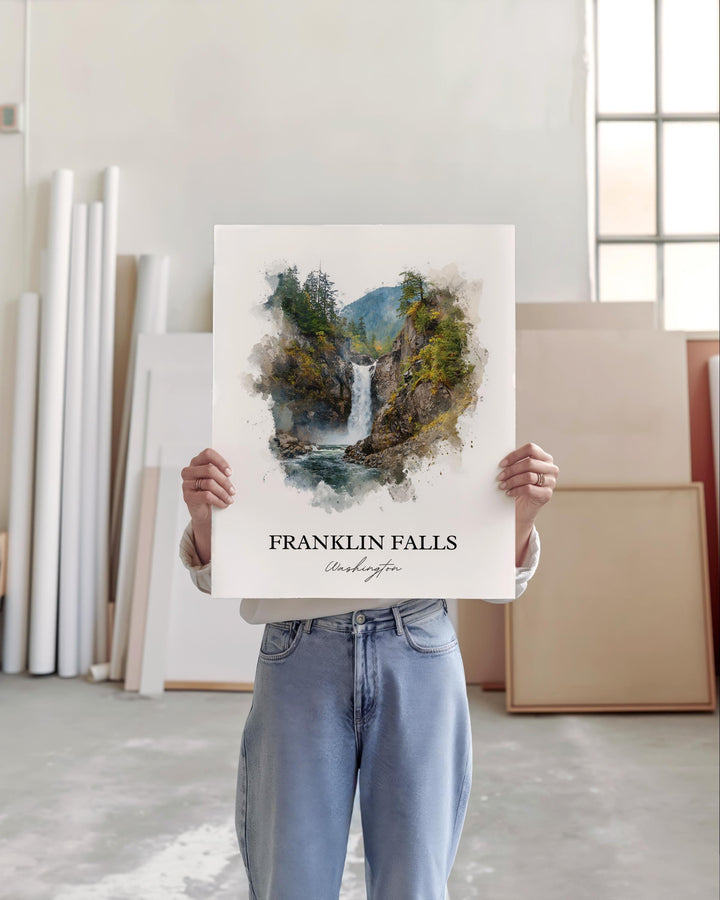 Franklin Falls Art, Snoqualmie River Print, Washington State Artwork, Franklin Falls WA Gift, Travel Print, Travel Poster, Housewarming Gift