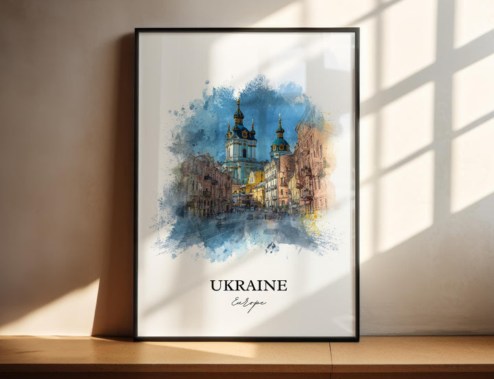 Ukraine Wall Art, Ukraine Print, Kyiv Watercolor Art, Ukraine Country Gift, Travel Print, Travel Poster, Housewarming Gift