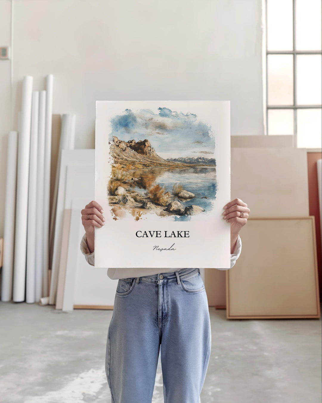 Cave Lake NV Wall Art, Nevada Print, Cave Lake Watercolor Art, Cave Lake Gift, Travel Print, Travel Poster, Housewarming Gift
