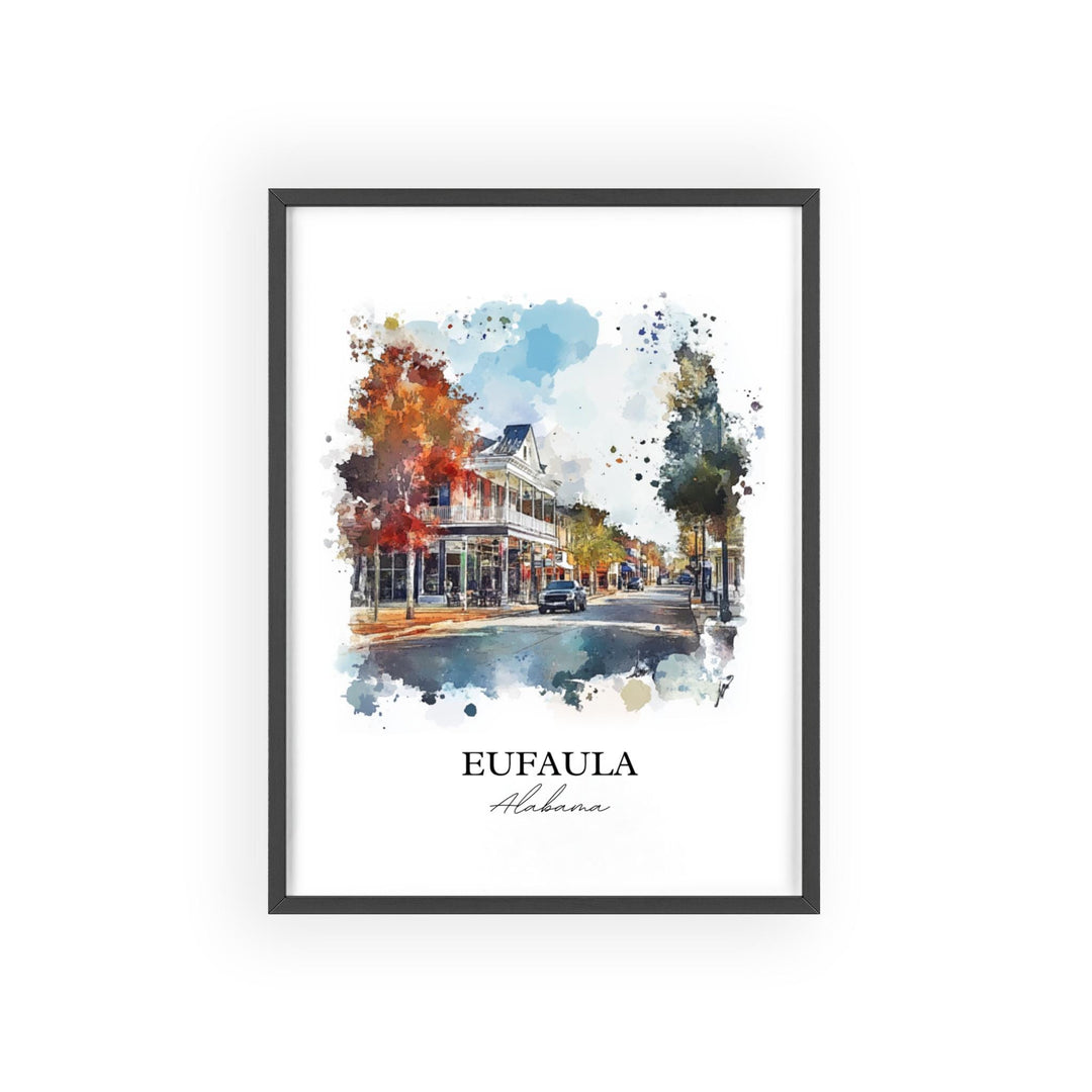 Eufala AL Wall Art, Eufala Print, Eufala Watercolor Art, Eufala Alabama Gift, Travel Print, Travel Poster, Housewarming Gift