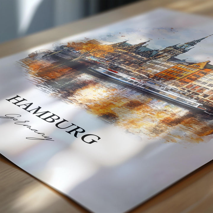 Hamburg Wall Art, Hamburg Germany Print, Germany Watercolor Art, Hamburg Gift, Travel Print, Travel Poster, Housewarming Gift