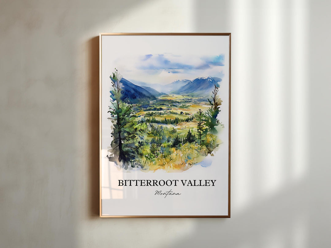 Bitterroot Valley Wall Art, Darby MT Print, Montana Watercolor Art, Bitterroot Valley Gift, Travel Print, Travel Poster, Housewarming Gift