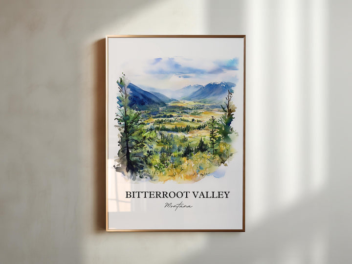 Bitterroot Valley Wall Art, Darby MT Print, Montana Watercolor Art, Bitterroot Valley Gift, Travel Print, Travel Poster, Housewarming Gift