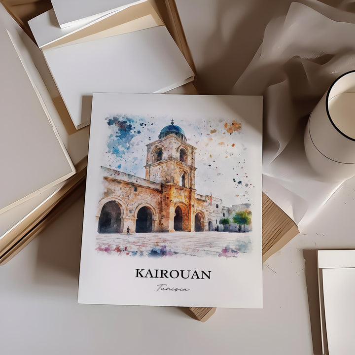 Kairouan Wall Art, Kairouan Print, Tunisia Watercolor Art, Kairouan Gift, Travel Print, Travel Poster, Housewarming Gift