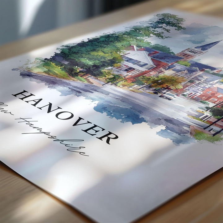 Hanover NH Wall Art, Hanover Print, Hanover Town NH Watercolor Art, New Hampshire Gift, Travel Print, Travel Poster, Housewarming Gift