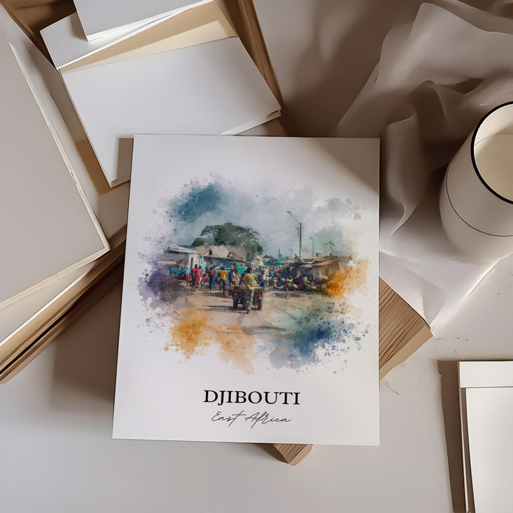 Djibouti Wall Art, Djibouti Print, Djibouti Watercolor Art, Djibouti East Africa Gift, Travel Print, Travel Poster, Housewarming Gift