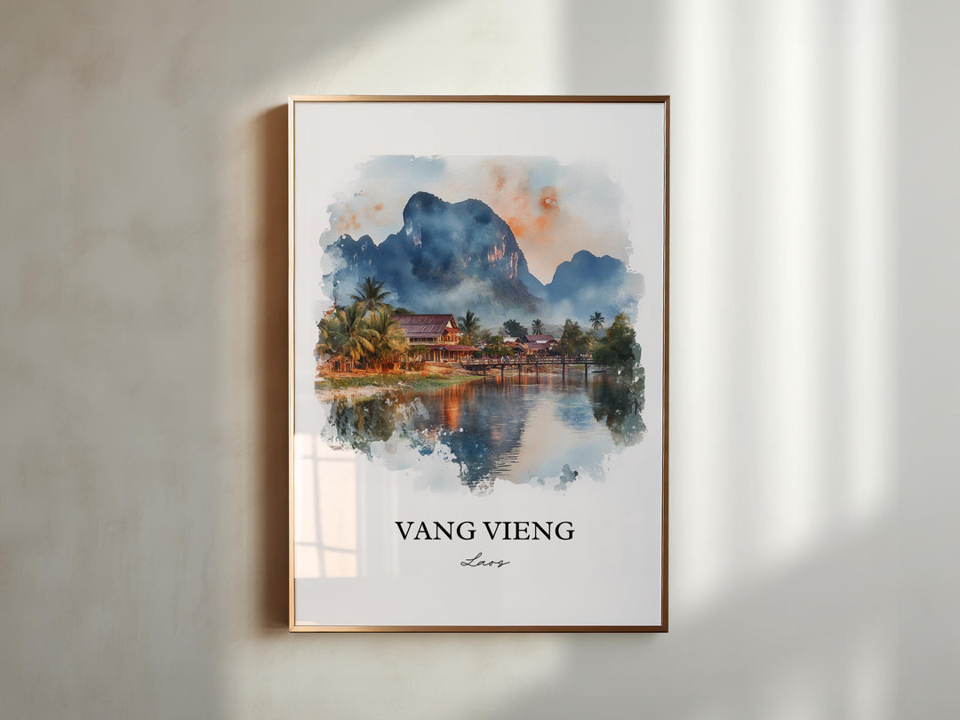 Vang Vieng Wall Art, Vientiane Print, Laos Watercolor Art, Vang Vieng Gift, Travel Print, Travel Poster, Housewarming Gift