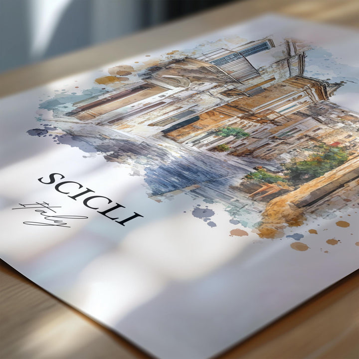 Scicli Wall Art, Ragusa Italia Print, Sicily Watercolor Art, Scicli Gift, Travel Print, Travel Poster, Housewarming Gift