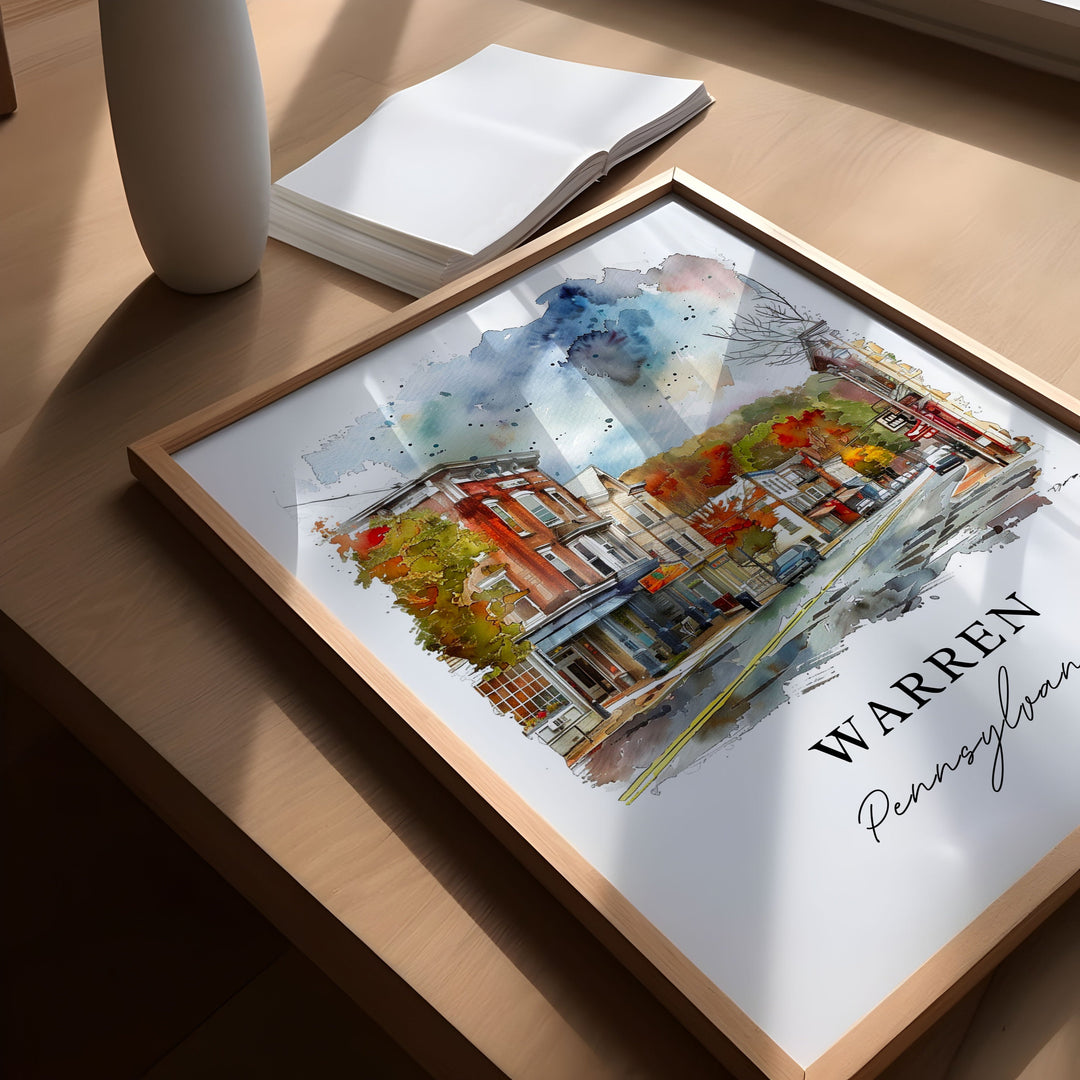 Warren PA Wall Art, Warren Print, Pennsylvania Watercolor, Warren Pennsylvania Gift,