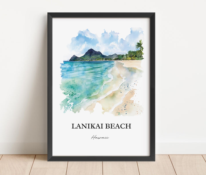 Lanikai Beach Wall Art, Kailua Print, Mokulua Islands Watercolor Art, Lanikai Beach Gift, Travel Print, Travel Poster, Housewarming Gift