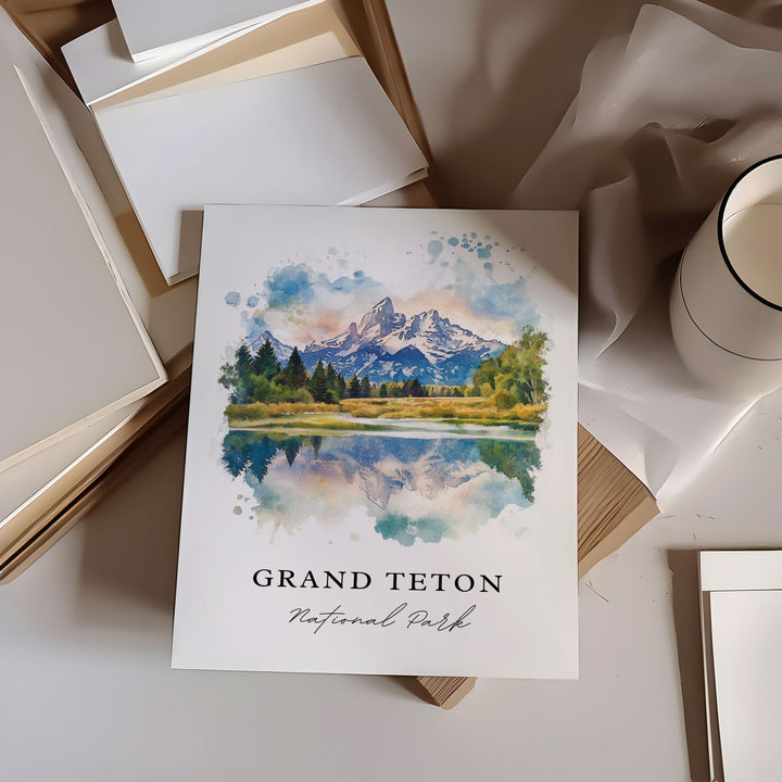 Grand Tetons Wall Art, Tetons Print, The Tetons Watercolor Art, Grand Tetons Park Gift,
