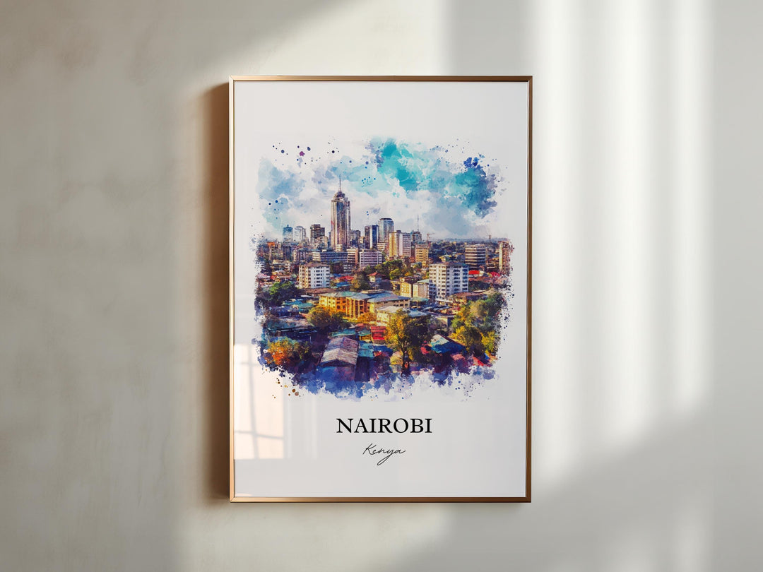 Nairobi Wall Art, Nairobi Print, Kenya Watercolor Art, Nairobi Kenya Gift, Travel Print, Travel Poster, Housewarming Gift