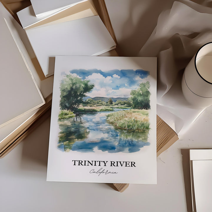 Trinity River Wall Art, Klamath Mountains Print, California Watercolor, Trinity River Gift, Travel Print, Travel Poster, Housewarming Gift