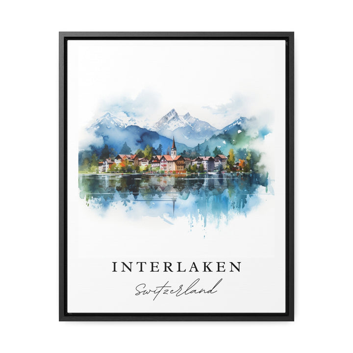 Interlaken traditional travel art - Switzerland, Interlaken poster, Wedding gift, Birthday present, Custom Text, Personalised Gift