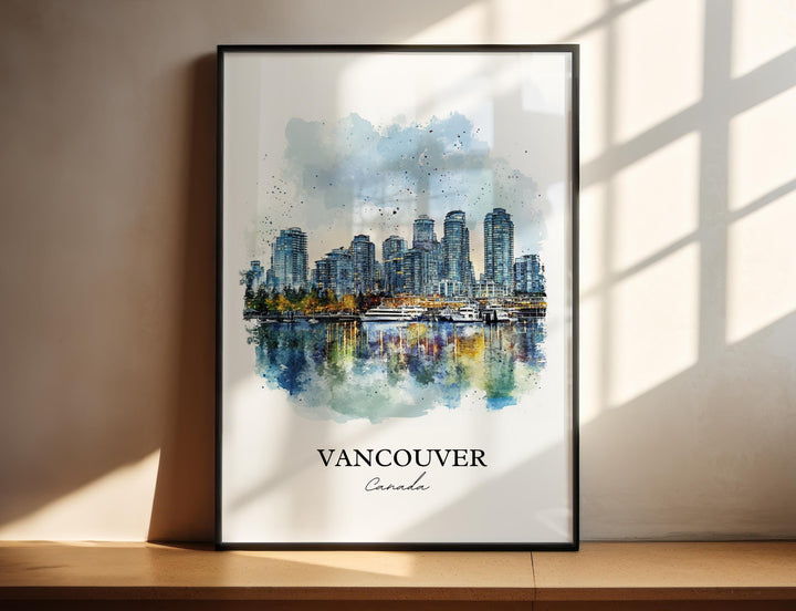 Vancouver Wall Art, Vancouver Skyline Print, British Columbia Watercolor, Vancouver Gift, Travel Print, Travel Poster, Housewarming Gift