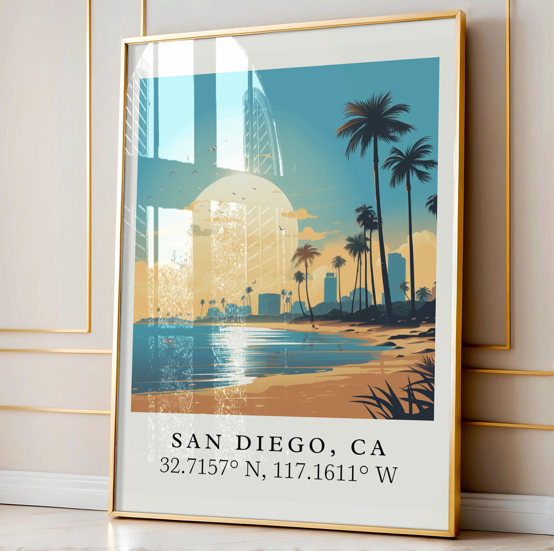 San Diego Diego traditional travel art - California, San Diego poster, Wedding gift, Birthday present, Custom Text, Personalised Gift