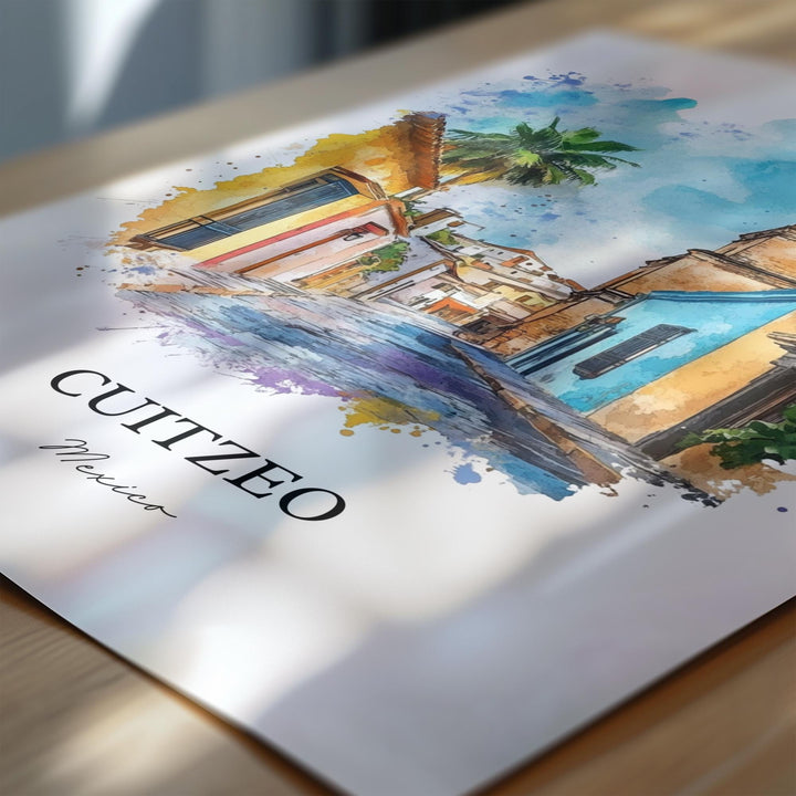 Cuitzeo Mexico Wall Art, Michoacán Print, Mexico Watercolor Art, Cuitzeo Mexico Gift, Travel Print, Travel Poster, Housewarming Gift