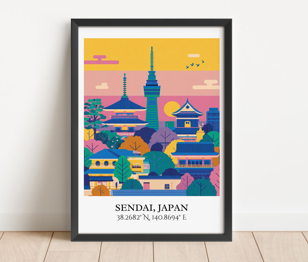 Sendai Art, Sendai Japan Retro Travel Art, Japan Home Decor, Japan Gift, Japan Travel Art, Travel Prints, Housewarming Gift