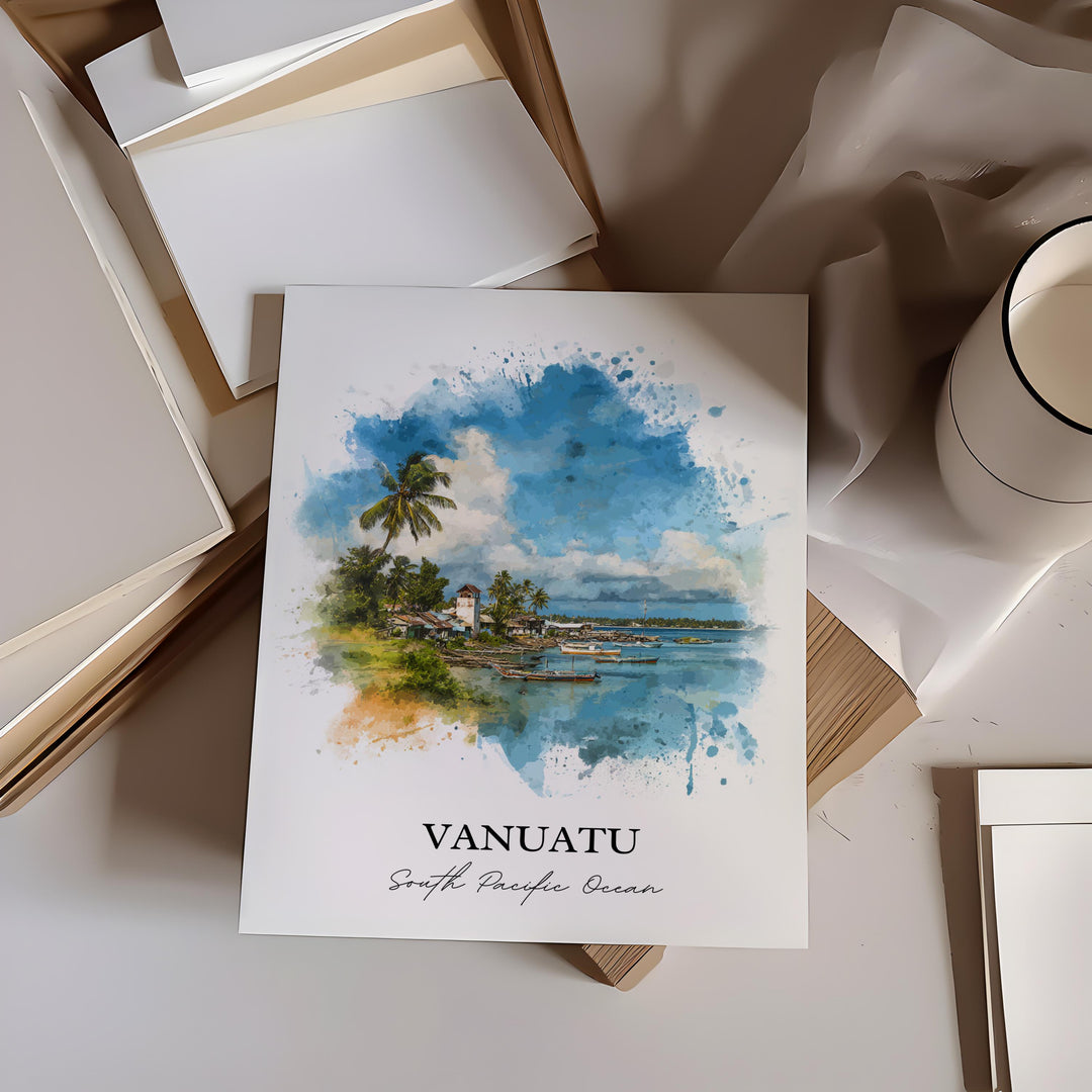 Vanuatu Wall Art, Vanuatu Print, Vanuatu Watercolor Art, Vanuatu Island Gift, Travel Print, Travel Poster, Housewarming Gift