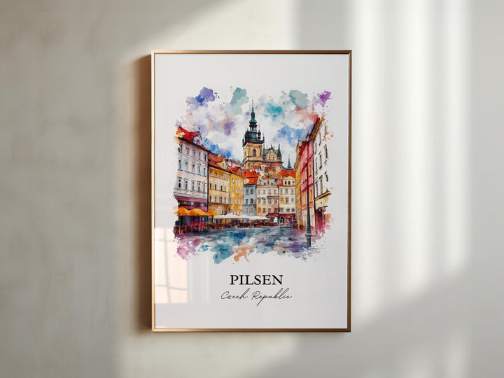 Pilsen Wall Art, Plzen Print, Czech Republic Watercolor, Pilsen Gift, Travel Print, Travel Poster, Housewarming Gift