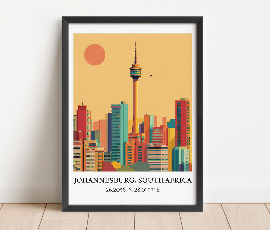 Johannesburg Art, Johannesburg Retro Travel Art, South Africa Decor, Johannesburg Gift, South Africa Art, Travel Prints, Housewarming Gift