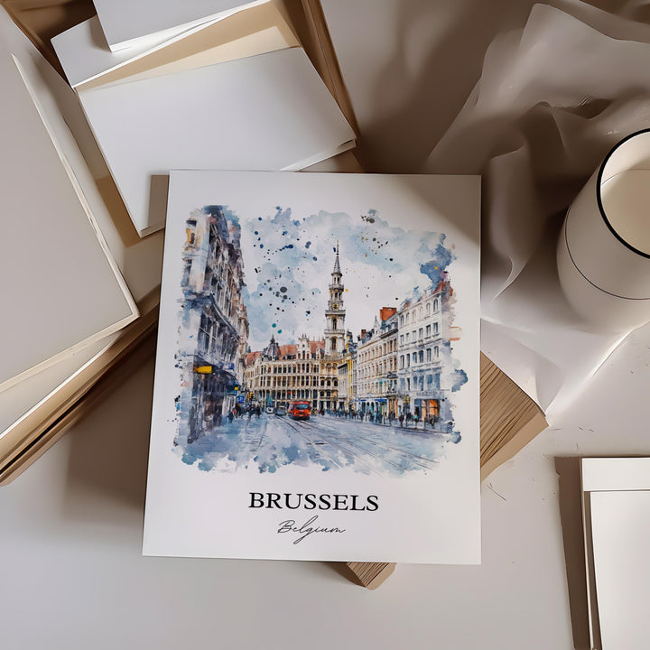 Brussels Wall Art, Brussels Print, Belgium Watercolor Art, Brussels Belgium Gift, Travel Print, Travel Poster, Housewarming Gift