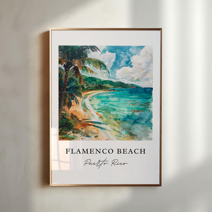 Flamenco Beach Art, Flamenco Beach PR Print, Culebra Watercolor Art, Culebra Gift,