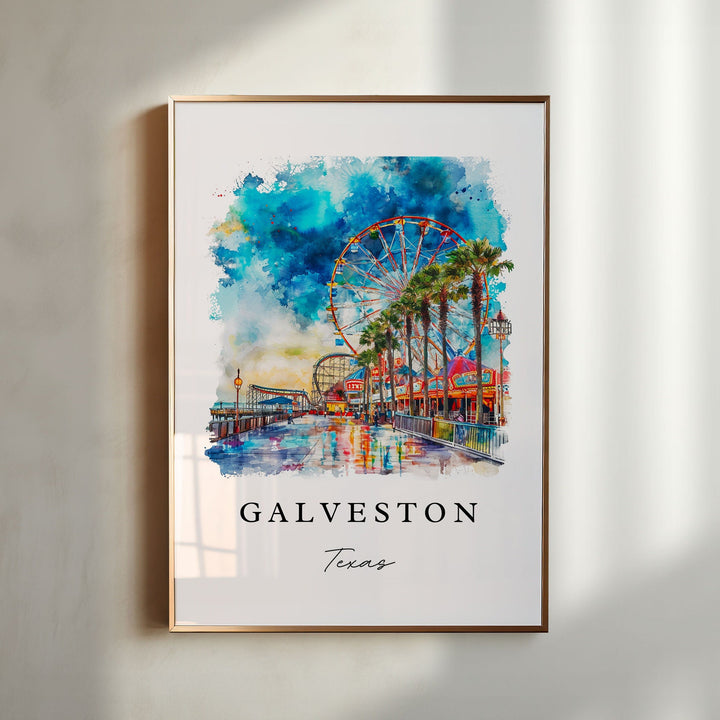 Galveston traditional travel art - Texas, Galveston print, Wedding gift, Birthday present, Custom Text, Perfect Gift