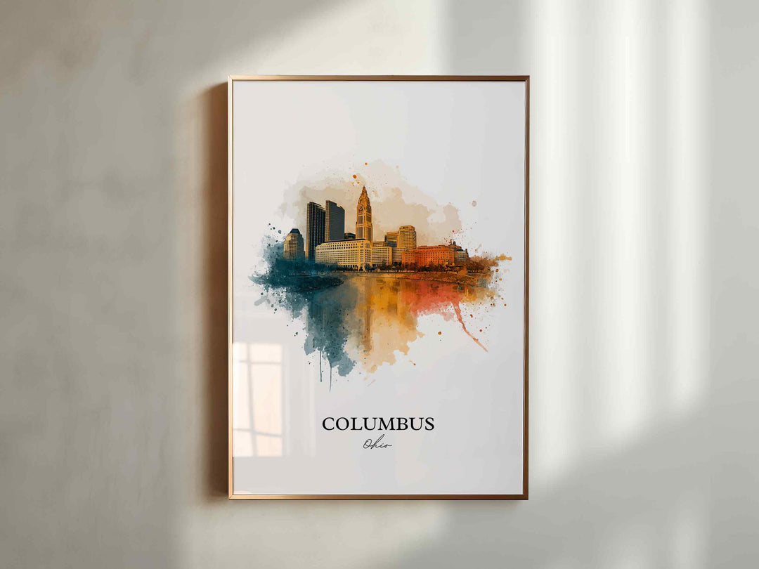 Columbus OH Wall Art, Columbus Print, Columbus Ohio Watercolor Art, Columbus Skyline Gift, Travel Print, Travel Poster, Housewarming Gift