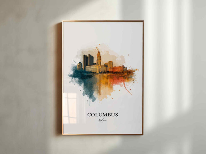 Columbus OH Wall Art, Columbus Print, Columbus Ohio Watercolor Art, Columbus Skyline Gift, Travel Print, Travel Poster, Housewarming Gift