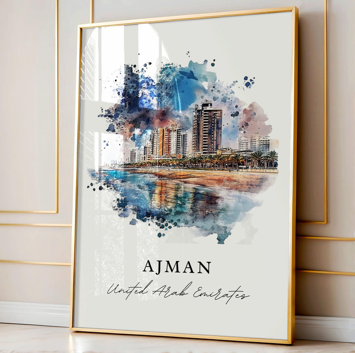 Ajman UAE Wall Art, Ajman Print, Ajman Watercolor Art, Ajman United Arab Emirates Art Gift, Travel Poster, Housewarming Gift