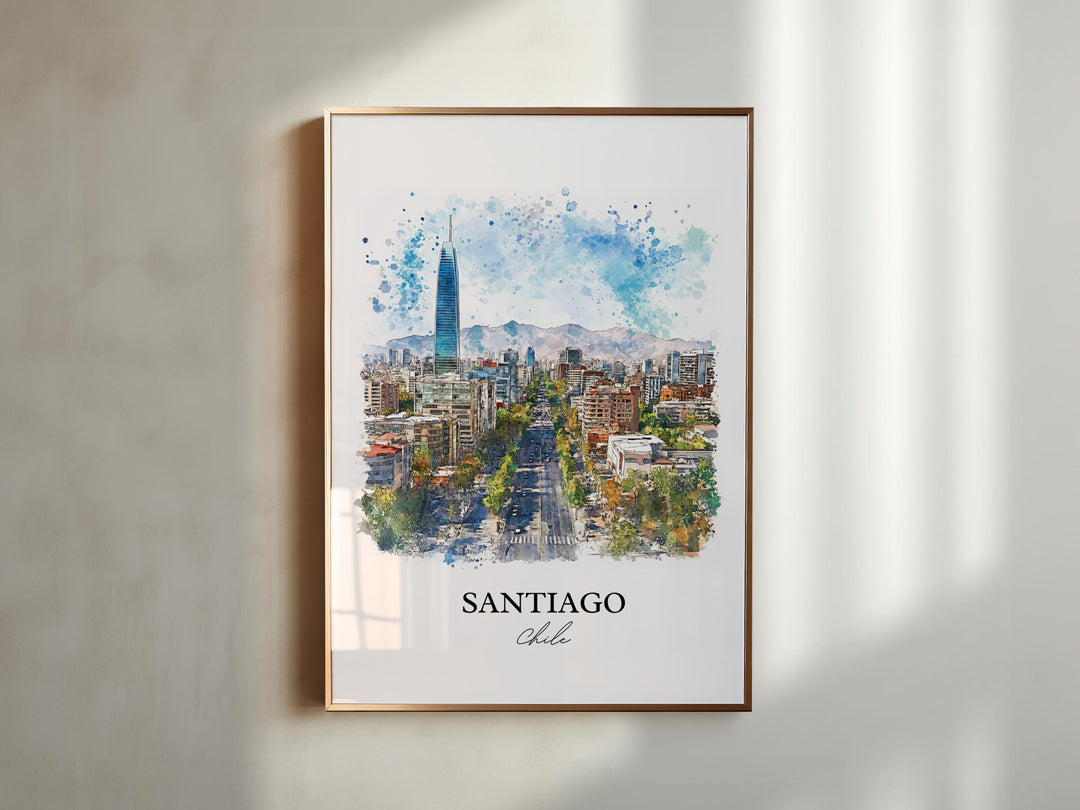 Santiago Wall Art, Santiago Print, Chile Watercolor Art, Santiago Chile Gift, Travel Print, Travel Poster, Housewarming Gift