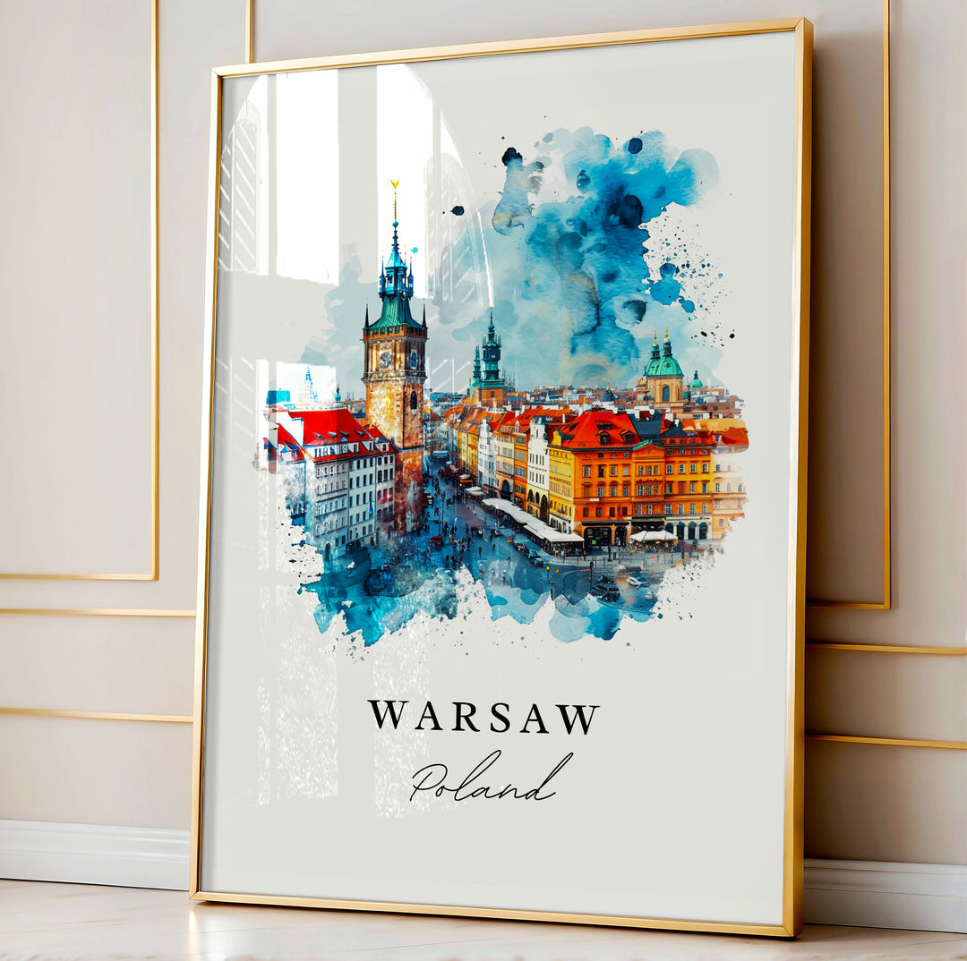 Warsaw watercolor travel art - Poland, Warsaw print, Wedding gift, Birthday present, Custom Text, Perfect Gift