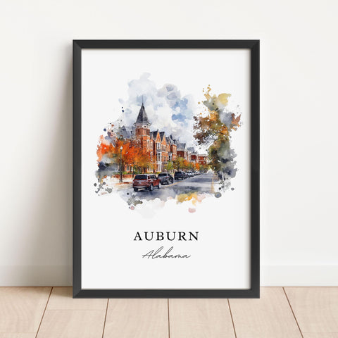 Auburn AL Wall Art, Auburn Print, Auburn Watercolor Art, Auburn Alabama Gift, Travel Print, Travel Poster, Housewarming Gift