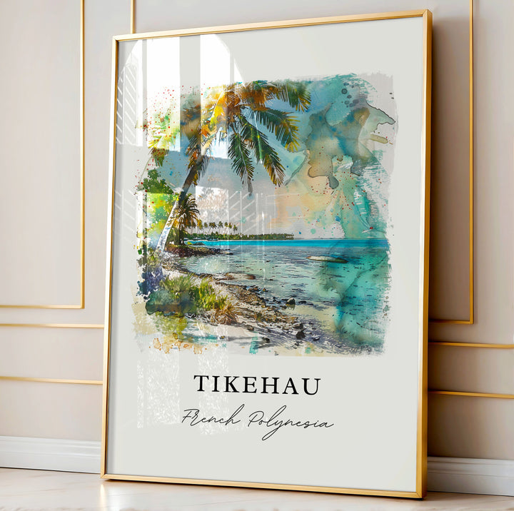 Tikehau Wall Art, Porutu-kai Print,  French Polynesia Watercolor Art, Tikehau Gift,