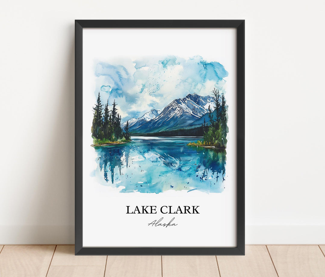 Lake Clark Wall Art, Anchorage Print, Lake Clark Alaska Watercolor Art, Lake Clark AK Gift, Travel Print, Travel Poster, Housewarming Gift