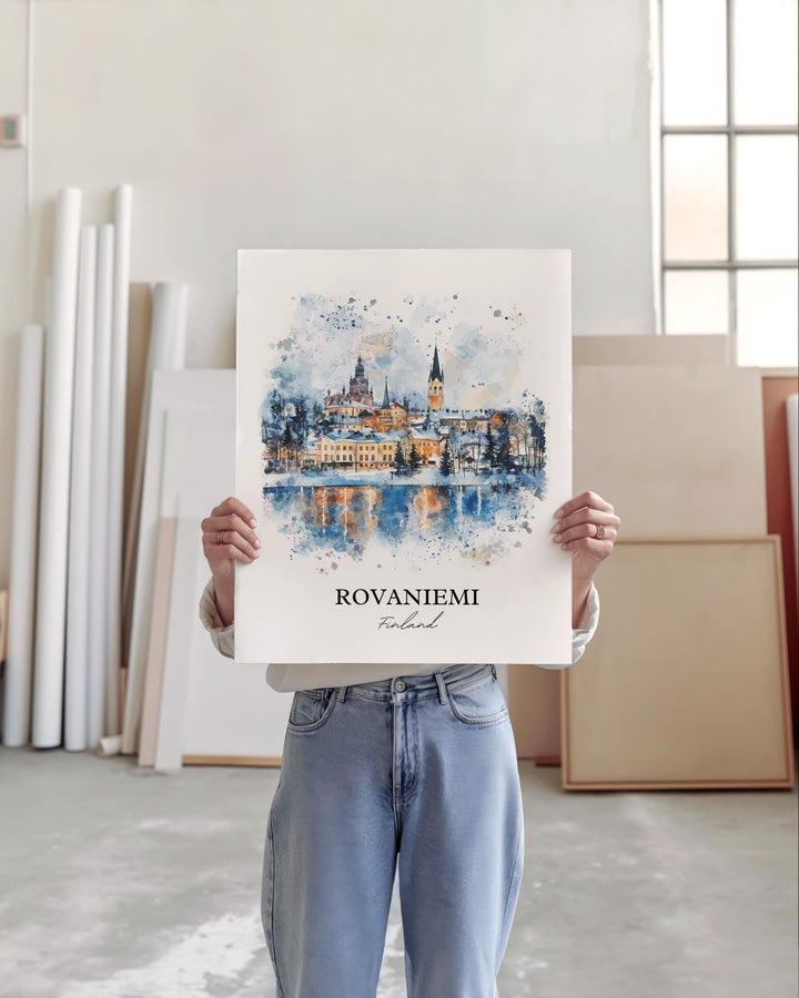 Rovaniemi Wall Art, Finland Print, Finland Watercolor Art, Rovaniemi Finland Gift, Travel Print, Travel Poster, Housewarming Gift