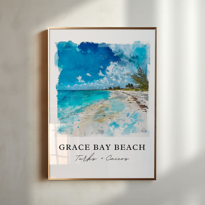 Grace Bay Turks Wall Art, Turks and Caicos Print, Grace Bay Beach Watercolor, Turks + Caicos Gift, Travel Print, Housewarming Gift