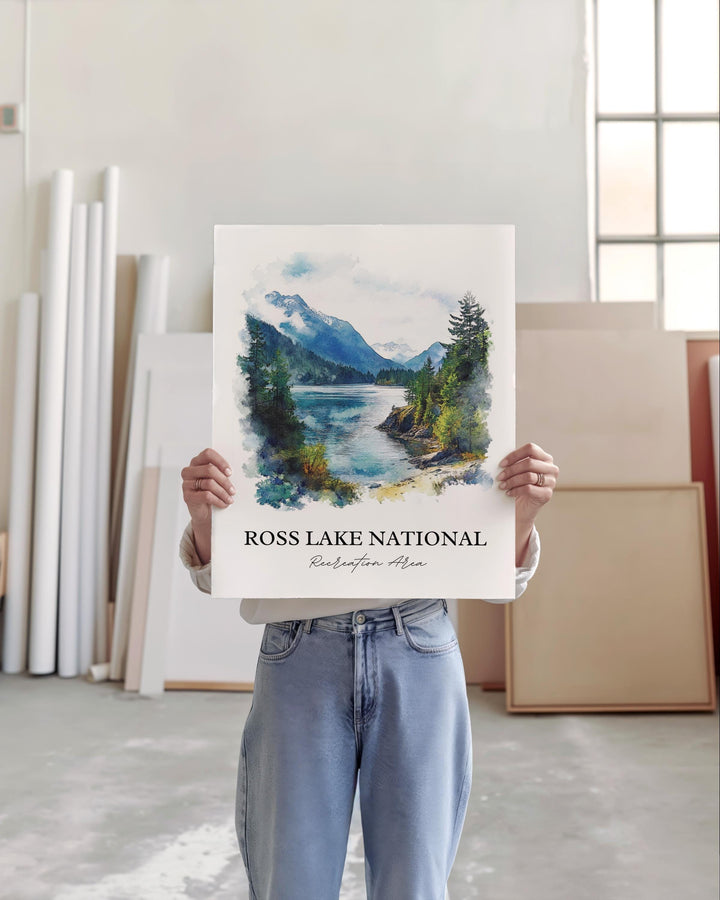 Ross Lake WA Wall Art, North Cascade Print, Washington State Watercolor Art, Ross Lake Gift, Travel Print, Travel Poster, Housewarming Gift