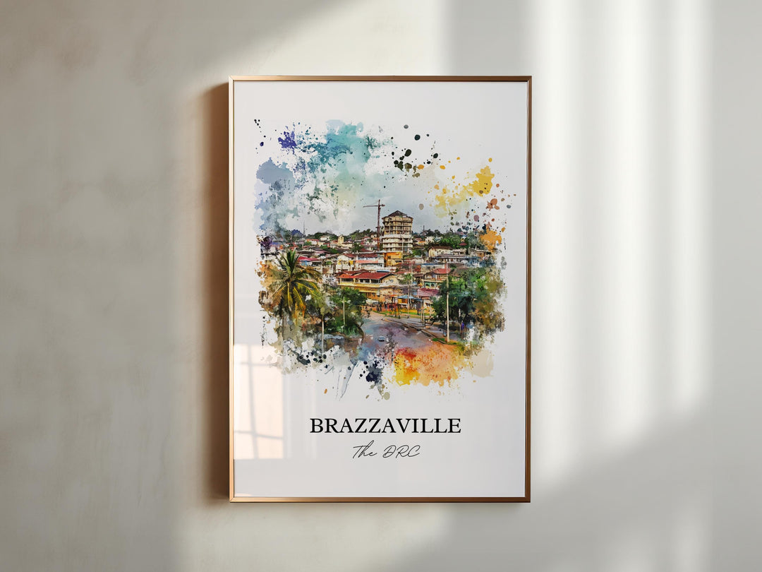 Brazzaville Wall Art, Brazzaville Print, DRC Watercolor Art, Brazzaville DRC Gift, Travel Print, Travel Poster, Housewarming Gift