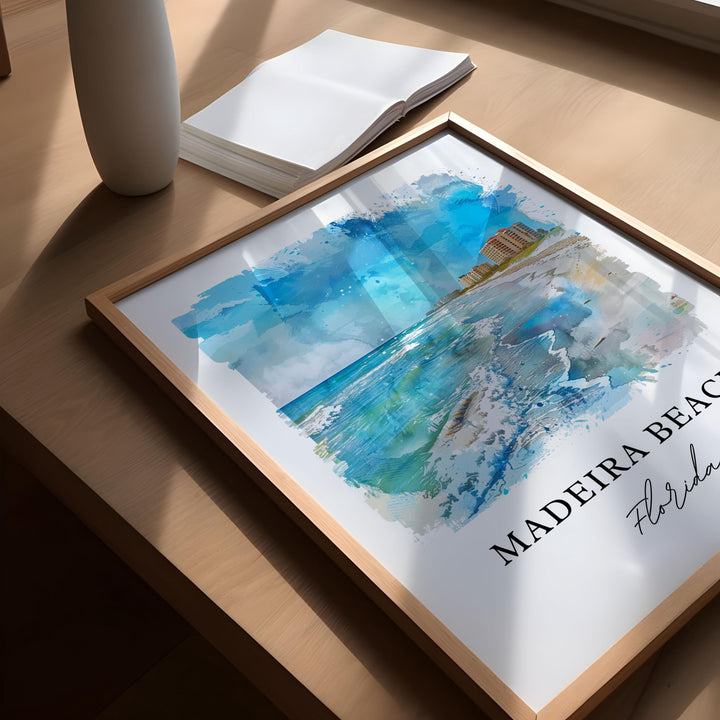 Madeira Beach FL Art, Pinellas County, Madeira Beach Watercolor, Madeira Beach Florida Gift,