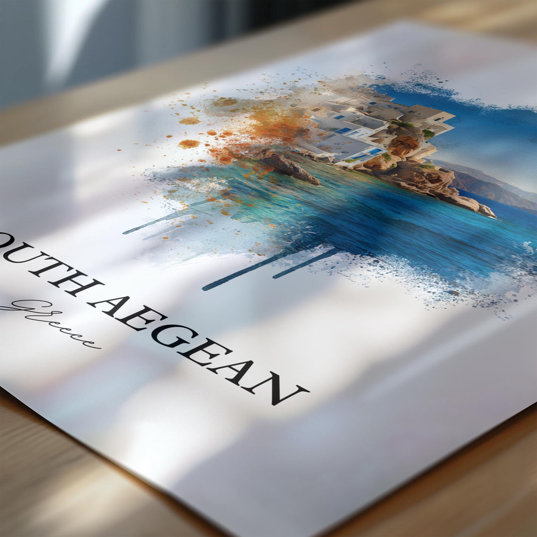 South Aegean Wall Art, Aegean Sea Print, Greece Watercolor Art, Greece Gift, South Aegean Travel Print, Travel Poster, Housewarming Gift
