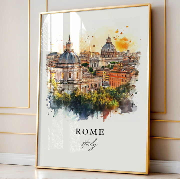 Rome Italy Wall Art, Rome Italy Print, Rome Watercolor Art, Rome Skyline Gift, Italy