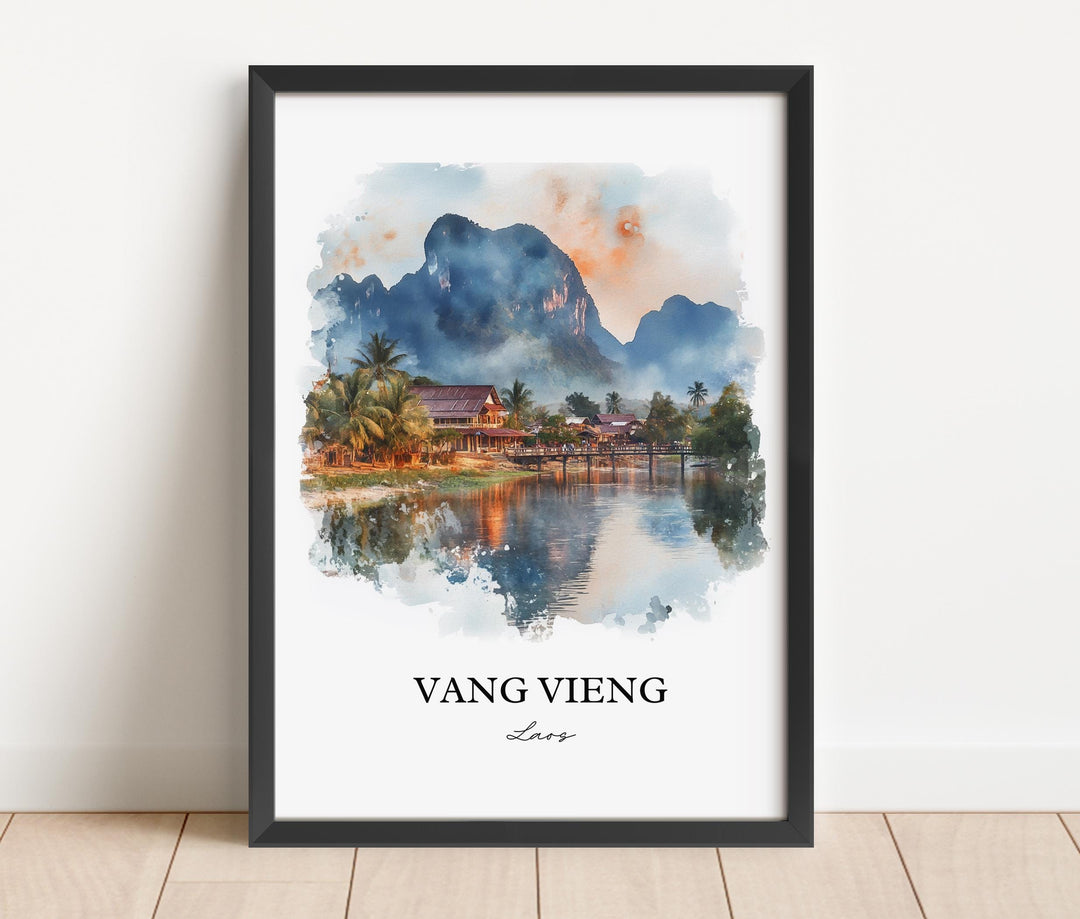 Vang Vieng Wall Art, Vientiane Print, Laos Watercolor Art, Vang Vieng Gift, Travel Print, Travel Poster, Housewarming Gift