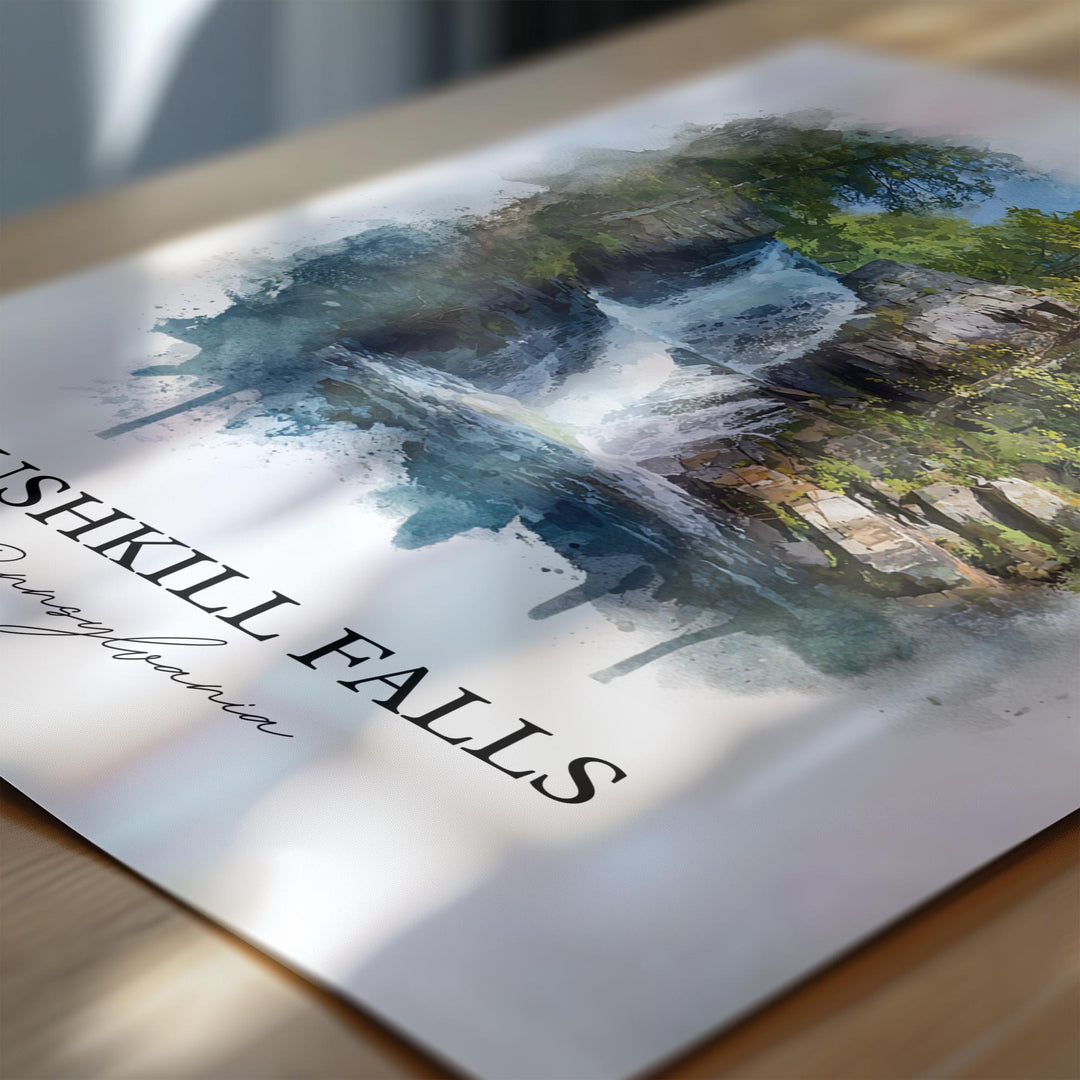 Bushkill Falls Wall Art, Bushkill Falls Print, Poconos Watercolor Art, Bushkill Falls Gift, Travel Print, Travel Poster, Housewarming Gift